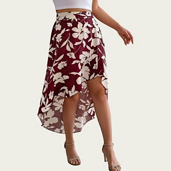 Women’s Floral Print High-Low Skirt with Elegant Asymmetrical Hem and Flattering Fit