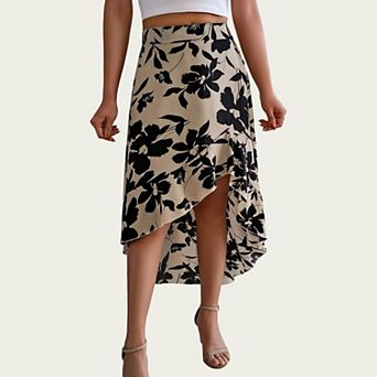 Women’s Floral Print High-Low Skirt with Elegant Asymmetrical Hem and Flattering Fit