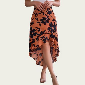 Women’s Floral Print High-Low Skirt with Elegant Asymmetrical Hem and Flattering Fit