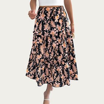 Women’s Floral Print Tiered Skirt with Ruffled Detailing for Flattering Fit and Feminine Elegance