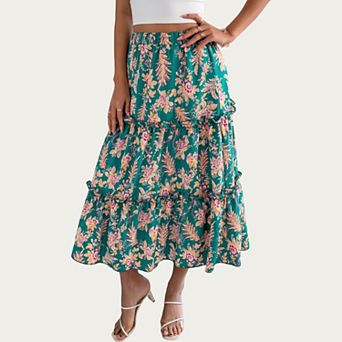 Women’s Floral Print Tiered Skirt with Ruffled Detailing for Flattering Fit and Feminine Elegance