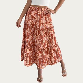 Women’s Floral Print Tiered Skirt with Ruffled Detailing for Flattering Fit and Feminine Elegance