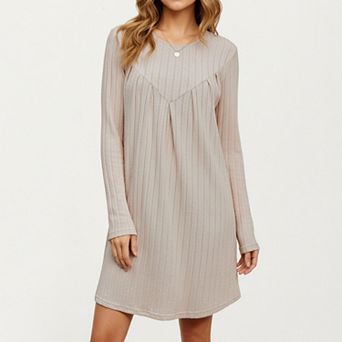 Women’s Long Sleeve Pleated Dress with Vertical Stripes