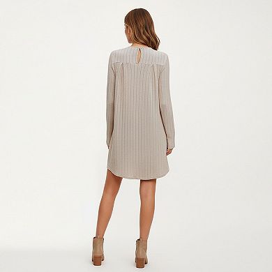 Women’s Long Sleeve Pleated Dress with Vertical Stripes