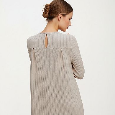 Women’s Long Sleeve Pleated Dress with Vertical Stripes