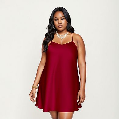 Women's PLus Size Satin Slip Dress with Soft Draping Fabric and Adjustable Spaghetti Straps