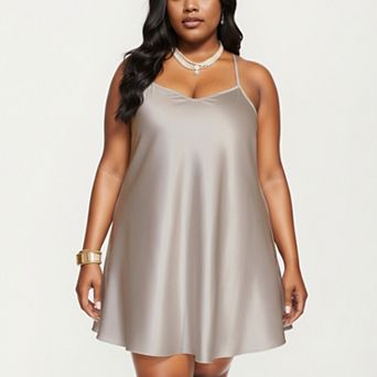 Women's PLus Size Satin Slip Dress with Soft Draping Fabric and Adjustable Spaghetti Straps