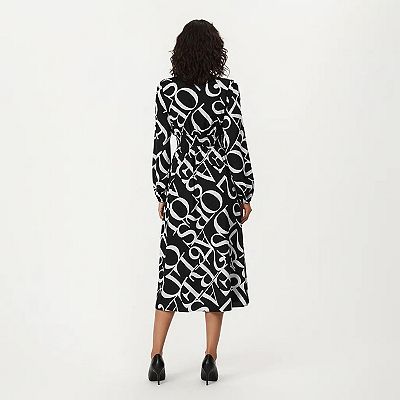 black and white abstract dress ABSTRACT PRINT BELTED LONG SLEEVE MINI DRESS – AKIRA