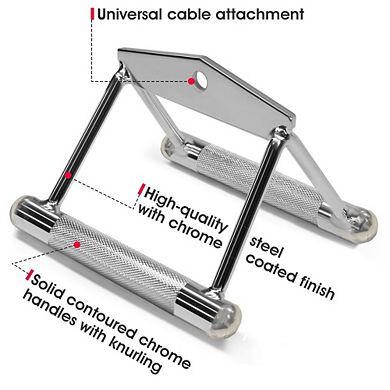 Amber Fight Gear Chrome Plated Double D Handle with Ergo Handgrips for Optimal Workout Control