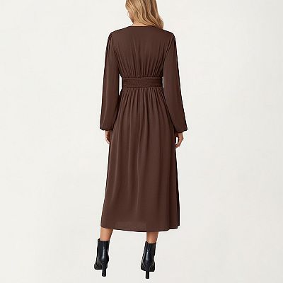 brown dress women nearby Espresso Brown Linen Dress: One Shoulder Wedding Guest Dress