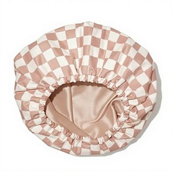 Women’s Satin Checkered Hair Bonnet with Soft Elastic Band for Comfortable Sleep and Frizz Control