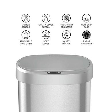 Ninestars Rectangular 13-Gallon Silver Stainless Steel Motion Sensor Trash Can