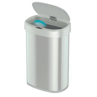 Ninestars Rectangular 13-Gallon Silver Stainless Steel Motion Sensor Trash Can
