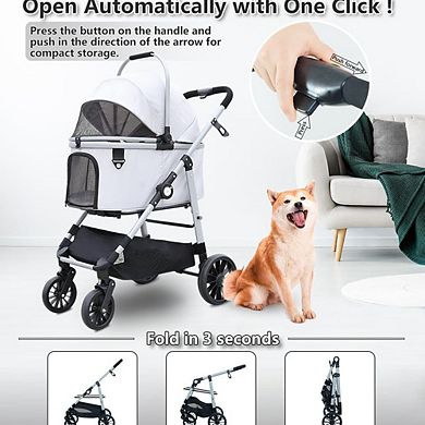 Foldable 4-Wheel Dog Stroller, Anti-Shock