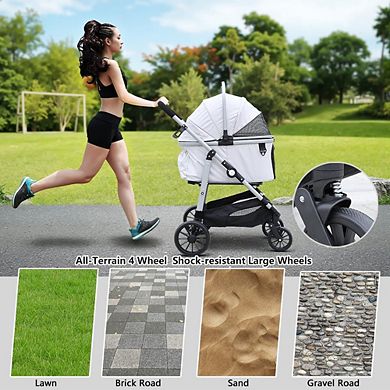 Foldable 4-Wheel Dog Stroller, Anti-Shock