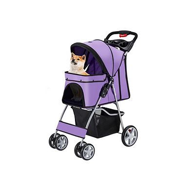 Foldable 4-Wheel Pet Stroller with Storage