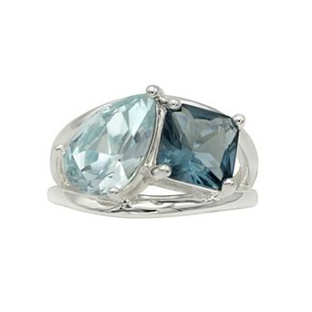 City Luxe Silver-Tone 2-Stone Crystal Ring