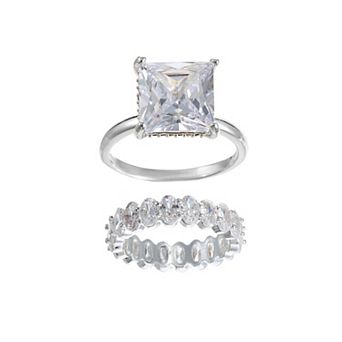 City Luxe Silver Tone 2 pc Cubic Zirconia Ring Set