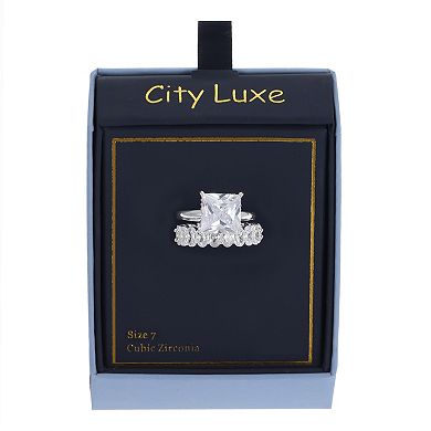 City Luxe Silver Tone 2-Piece Cubic Zirconia Ring Set
