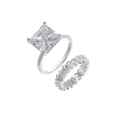 City Luxe Silver Tone 2-Piece Cubic Zirconia Ring Set