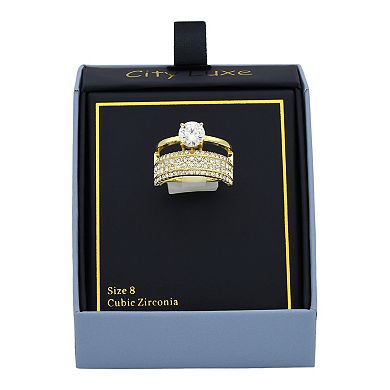 City Luxe Gold-Tone Cubic Zirconia Ring