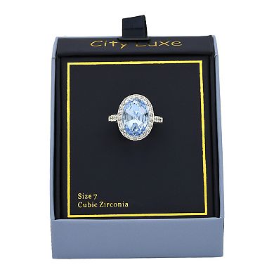 City Luxe Silver-Tone Cubic Zirconia & Blue Crystal Ring