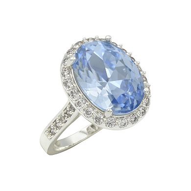 City Luxe Silver-Tone Cubic Zirconia & Blue Crystal Ring