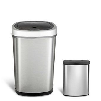 Ninestars 2 pc Set: 13 & 2 Gallon Stainless Steel Motion Sensor Trash Cans