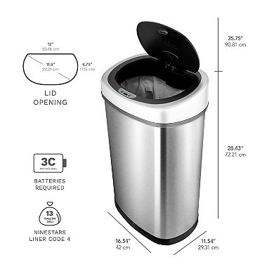 Ninestars 2-Piece Set: 13 & 2 Gallon Stainless Steel Motion Sensor Trash Cans