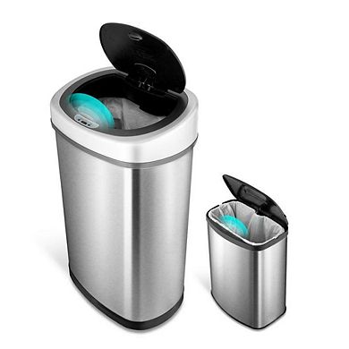 Ninestars 2-Piece Set: 13 & 2 Gallon Stainless Steel Motion Sensor Trash Cans