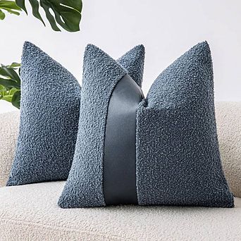 2 pc Leather Accent Throw Pillow Cases