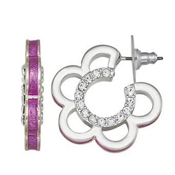 Napier Silver Tone Flower C-Hoop Earrings