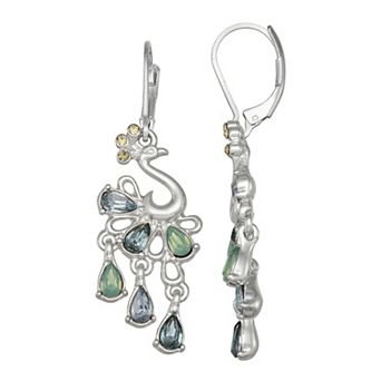 Napier Silver Tone Peacock Drops Leverback Earrings
