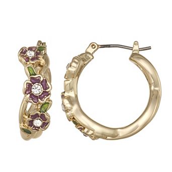 Napier Gold Tone Flower Hoop Earrings