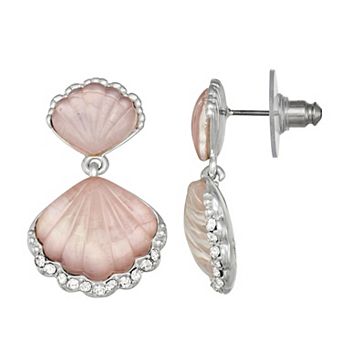 Napier Silver Tone Ocean World Seashell Double Drop Earrings
