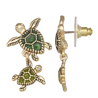 Napier Gold Tone Ocean World Turtle Double Drop Earrings