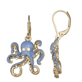 Napier Gold Tone Ocean World Octopus Drop Earrings