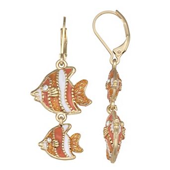 Napier Gold Tone Ocean World Fish Double Drop Earrings