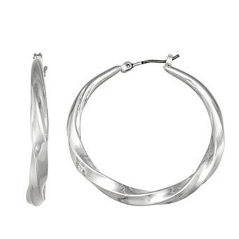 Napier Silver Tone Twisted Hoop Earrings