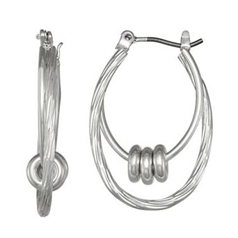 Napier Silver Tone Double Oval Hoop Earrings