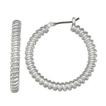 Napier Silver Tone Ridge Hoop Earrings