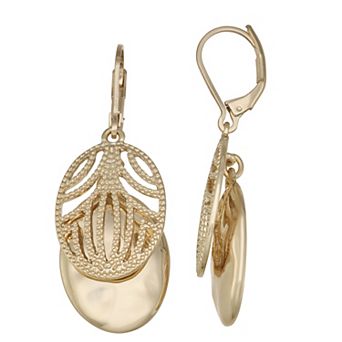 Napier Gold Tone Open Texture Pattern Drop Earrings