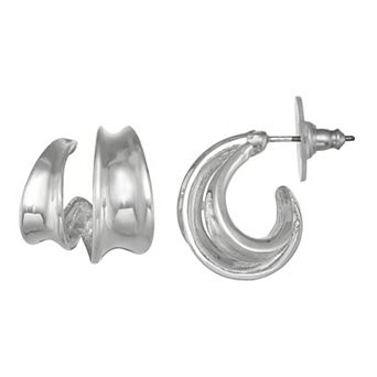 Napier Silver Tone Open C-Hoop Earrings