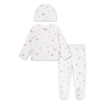 Newborn Baby Girls Huggies Babywear® 100% Organic Top, Footed Pants, & Beanie 3 pc Set