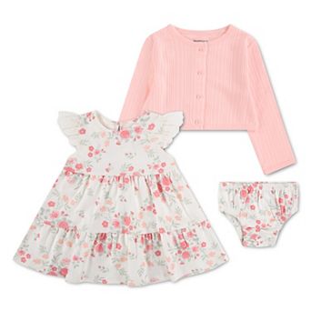 Newborn Baby Girls Huggies Babywear® 100% Organic Cardigan Ruffle Sleeve Floral Dress & Bloomers 3 pc Set