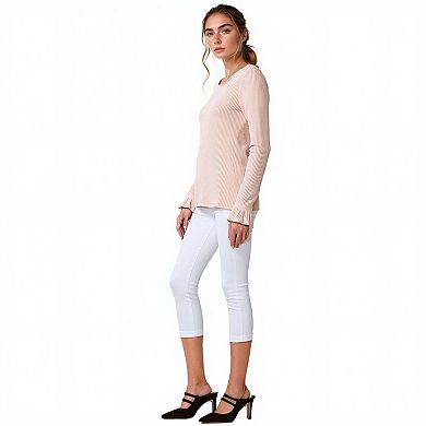 Women's Ribbed Knit Top With Gathered Bell Cuff