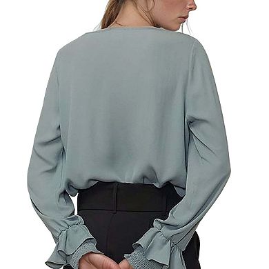 Round Neck Smocked Ruffle Cuff Top