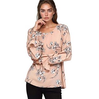 Round Neck Smocked Ruffle Cuff Top