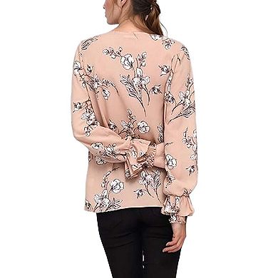 Round Neck Smocked Ruffle Cuff Top