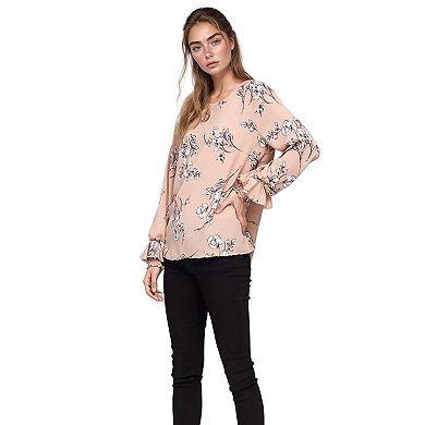 Round Neck Smocked Ruffle Cuff Top